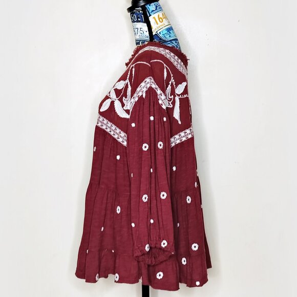 FREE PEOPLE Edie Floral Beaded Boho Top Tee Embroidered Sweet Raisin Combo Sz M - Picture 6 of 16